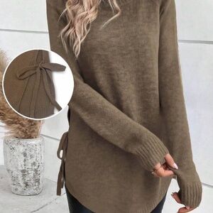Brown Knit Sweater with Side Ties